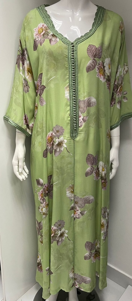 Pale Green Floral Print V Neck Loose Dress