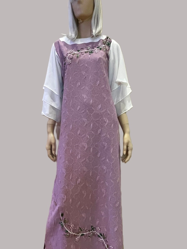 Purple dress with floral embroidery and white sleeves