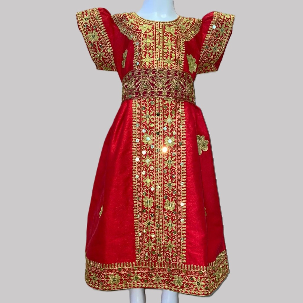 Stylish Girls' Dress Decorated with Lustrous Gilded Threads