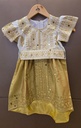 Traditional Belted Dress for Little Girls Decorated with Gold Sequins
