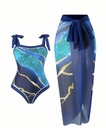 Blue Marble Print Stylish 2 Piece Swimsuits