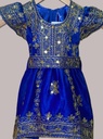 Blue Dress with Golden Thread and Sequins for Young Girls