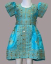 Chic Belted Traditional Green Dress Enhanced with a Touch of Gold for Girls