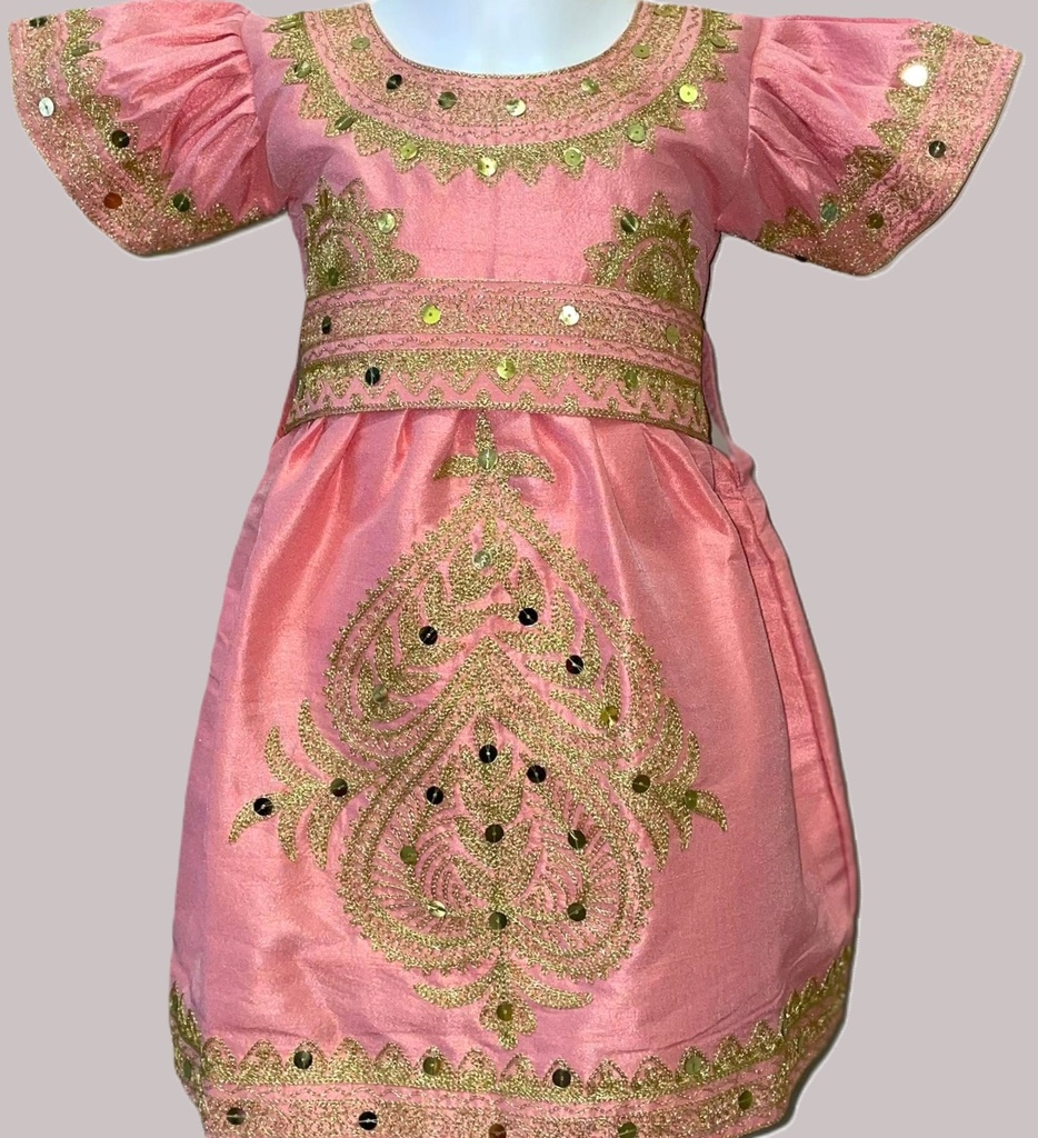 Lovely Golden Embroidered Traditional Pink Dress