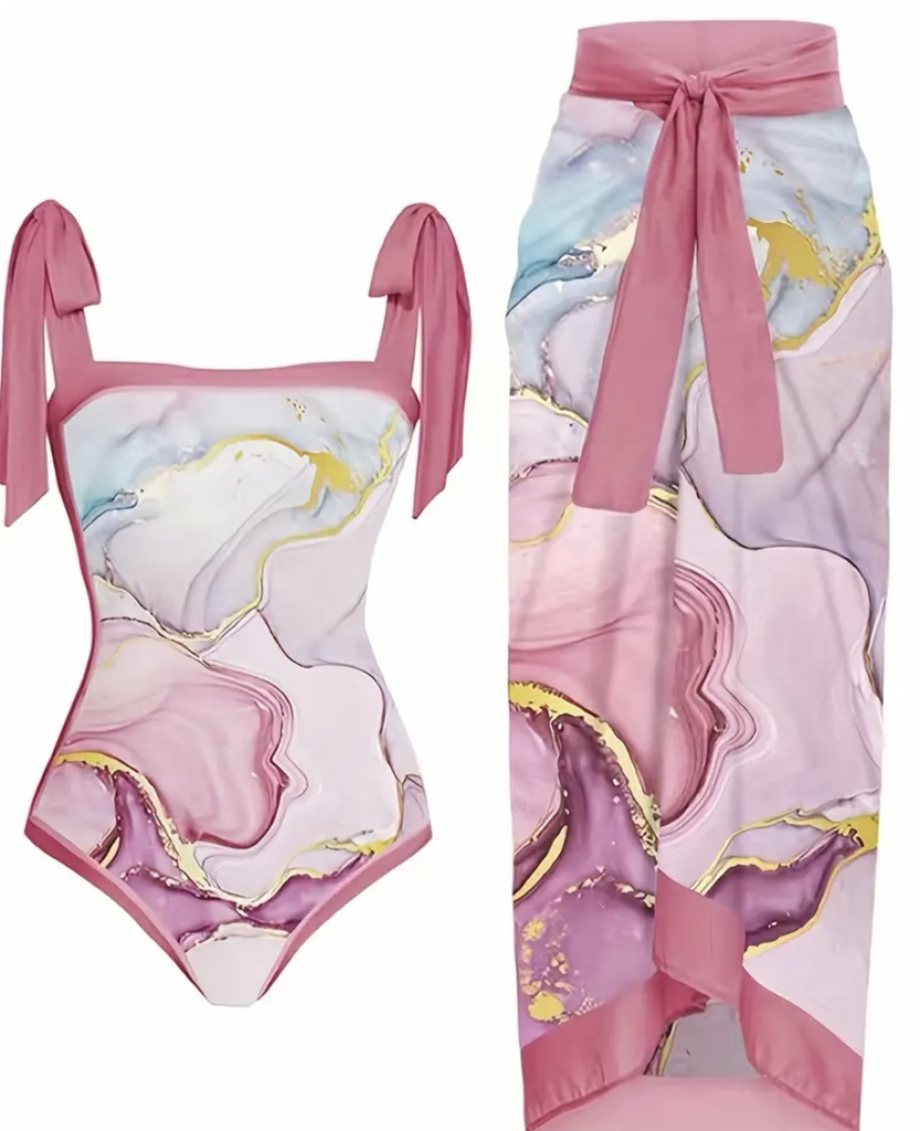 Pink Marble Print Two-Piece Swimsuit