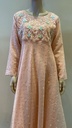 Peach Embroidered flower Design Midi Dress