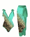Leopard Print Two-Piece Swimsuit Set for Women