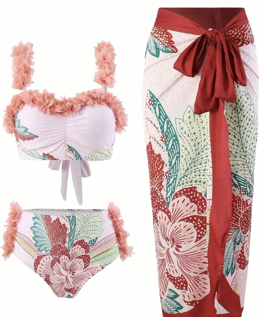 Ruffles Floral 3 Piece Swimsuit Set