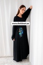 Black Abaya with Art Floral Design  