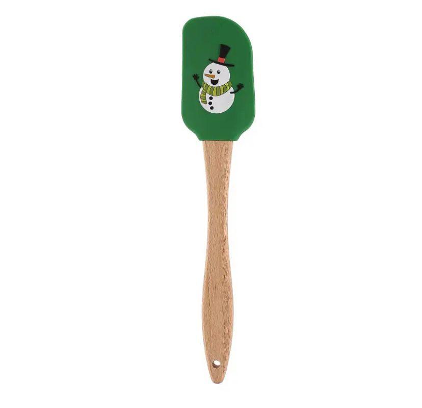 Cartoon Pattern Christmas Wooden Handle Silicone Scraper