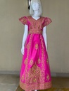 Bright Pink Traditional Dress With Golden Embroidery