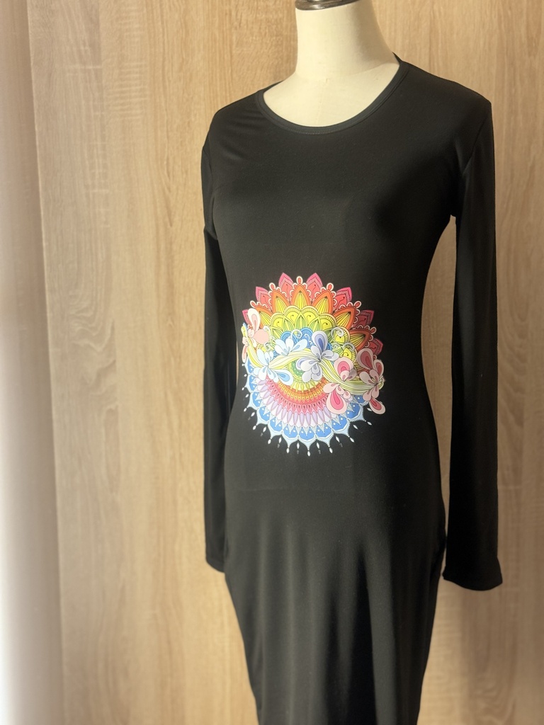 Stretch dress with handmade print