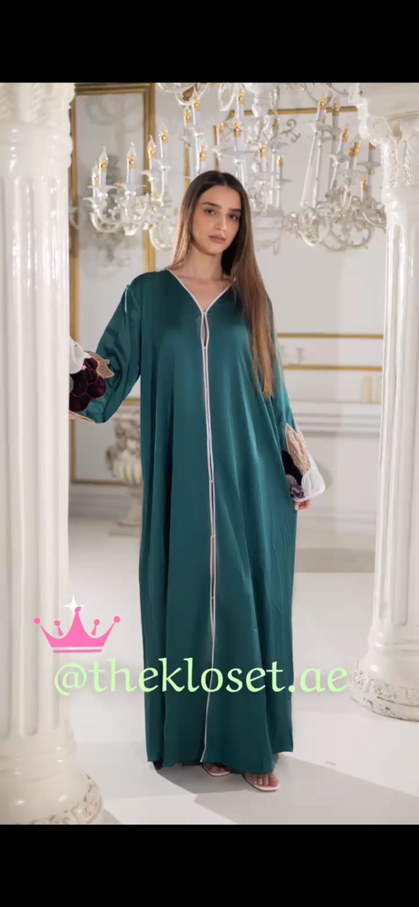 Fascinating Teal Handmade Velvety Flowers Abaya