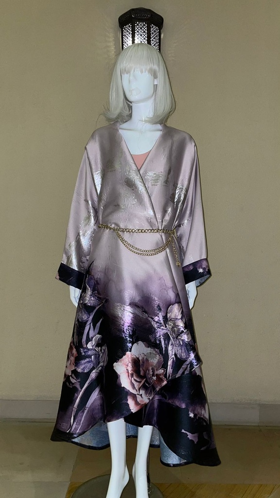 Stylish Open Front Dress with  Floral Print 