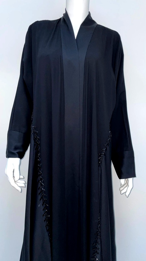 Exquisite Black Embroidered Open Front Abaya
