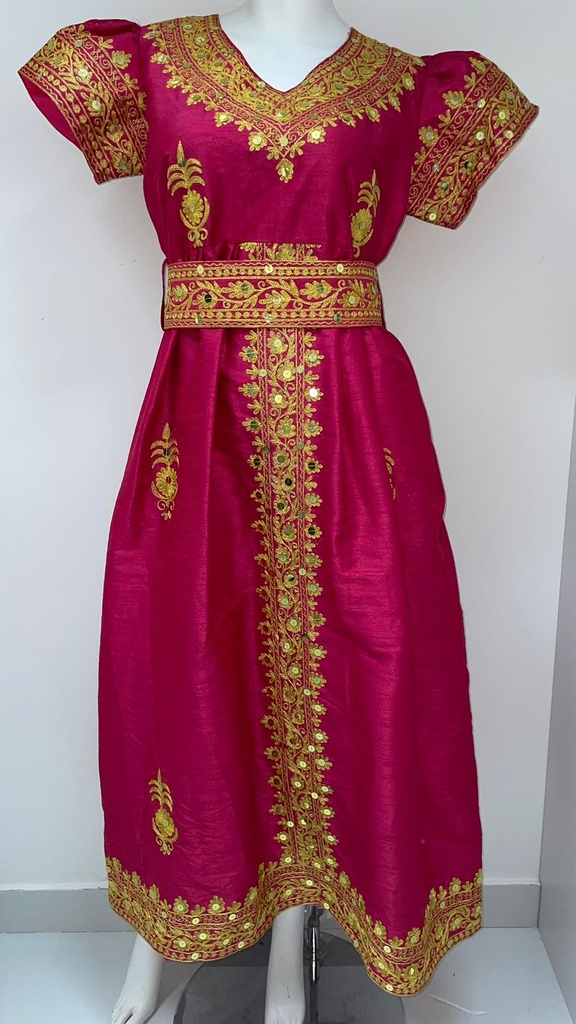 Elegant Pink Lady Dress With Golden Embroidery