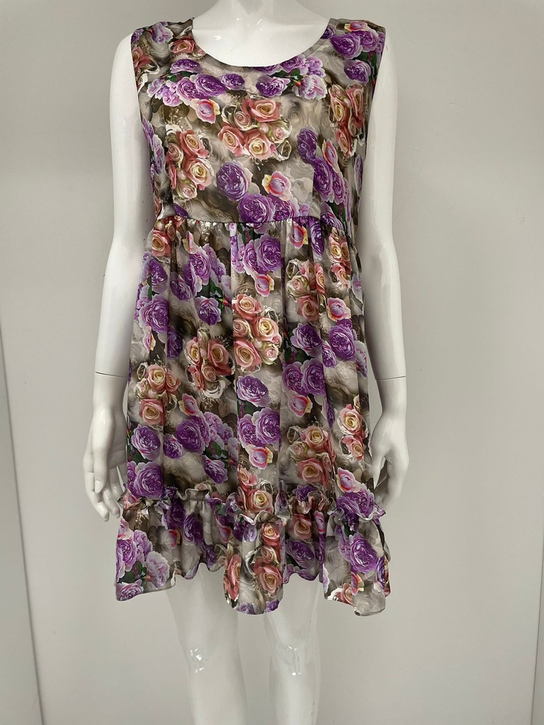 Floral Print Sleeveless Cute Midi Dress In Purple