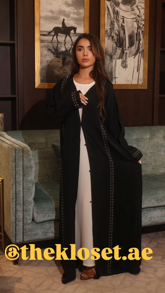 Sequin-Embellished Leaf Design Abaya