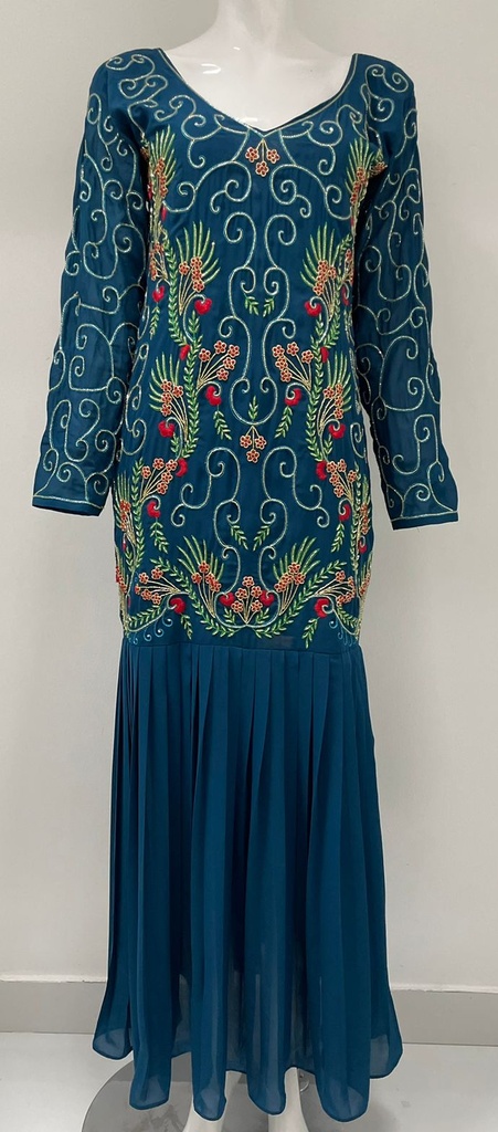 Fashionable handmade beaded Embroidered Navy Dress