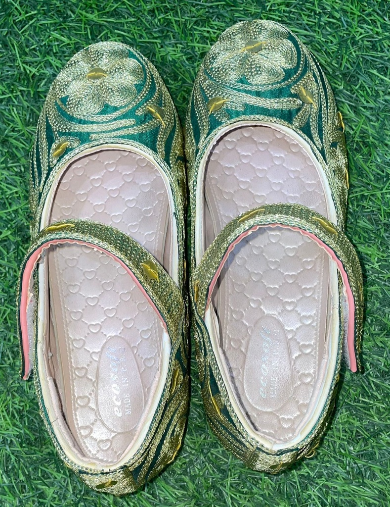 Golden Embroidery Flower With Sequence Girl Shoes