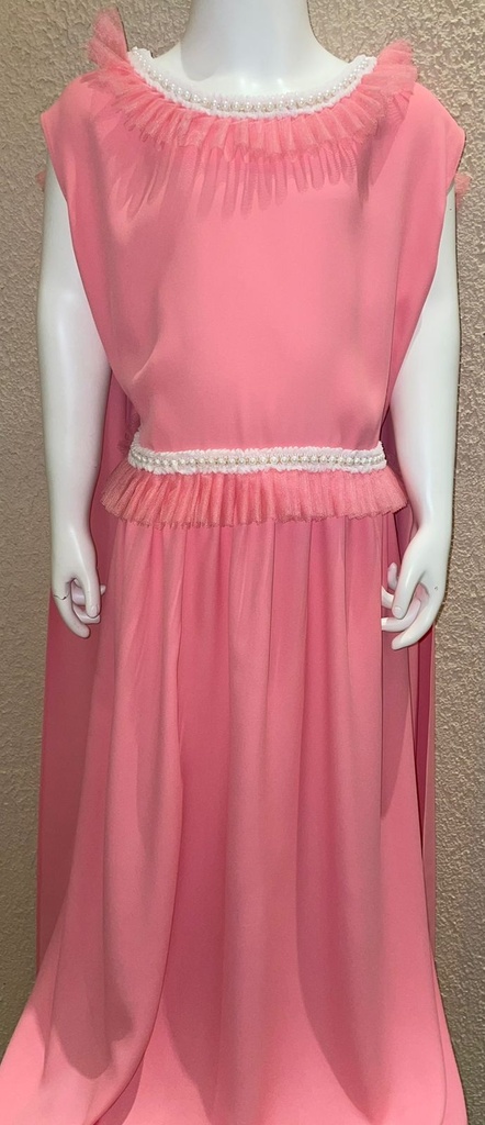 Cute Rose Pink Dress With White Beads And Ruffles Design