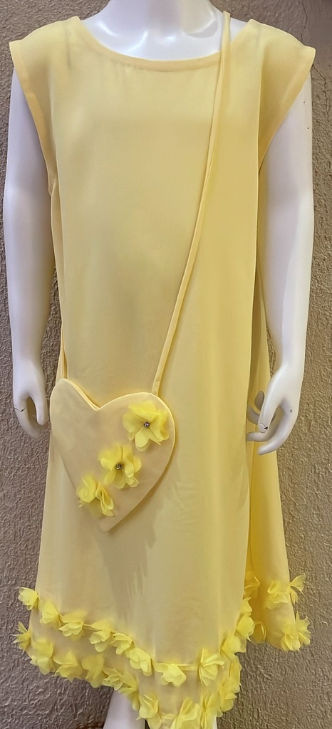 Floral Yellow Dress With Cute Heart Bag