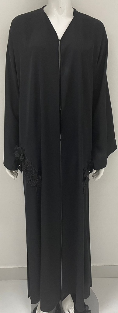 Black Abaya With Flower Design