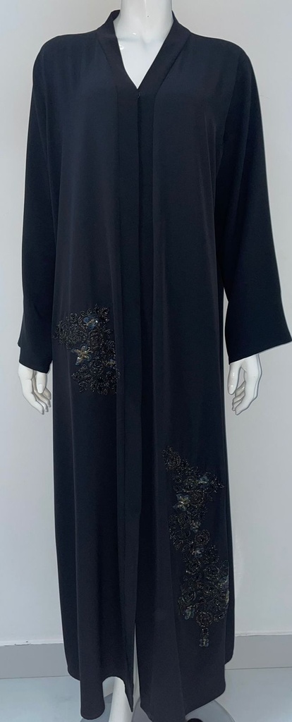 Black Abaya With Beaded Butterfly Design 