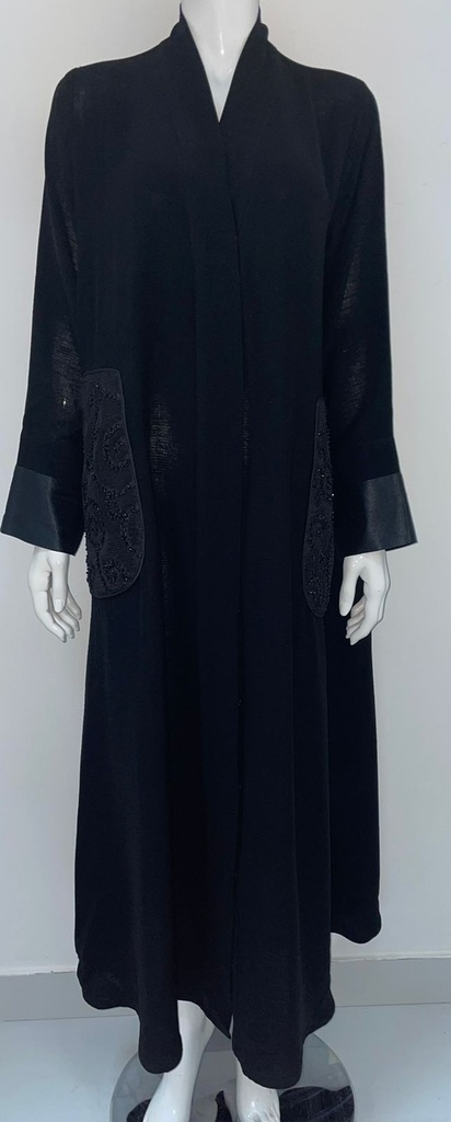 Black Abaya With Embroidered Beads Design Pocket