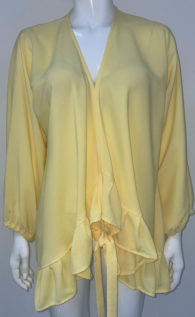 Solid Ruffle Trim Open Front Blouse 