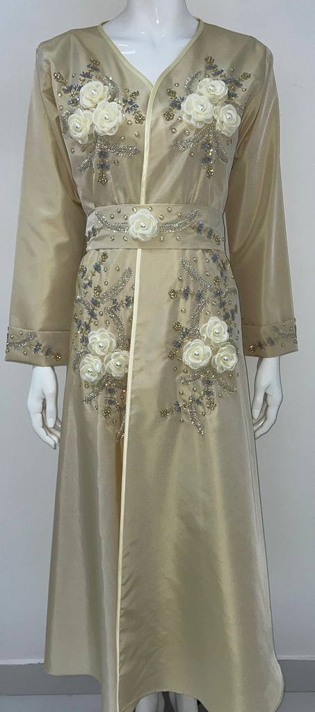 Elegant Embroidered Floral Dress With Belt