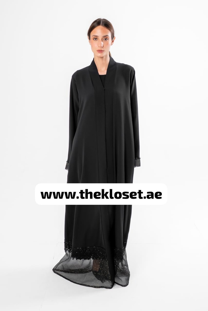Black Abaya With Embroidered Stone Design 