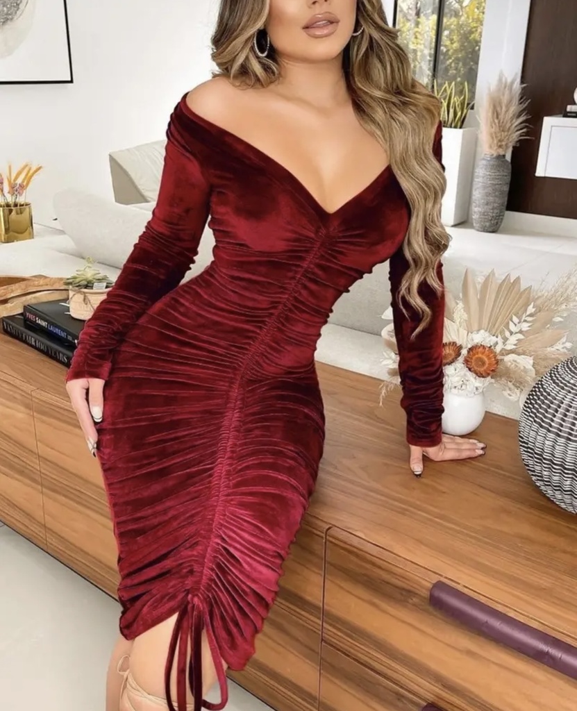 Velvet rushed midi Dress