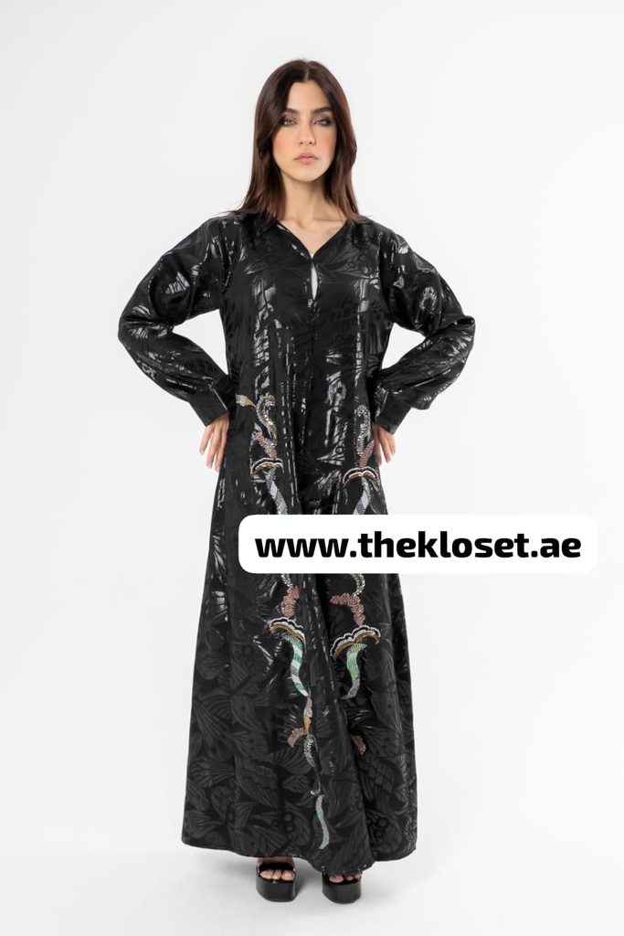 Shiny hand beaded black Abaya