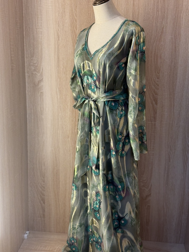 Green floral hand beaded Dress