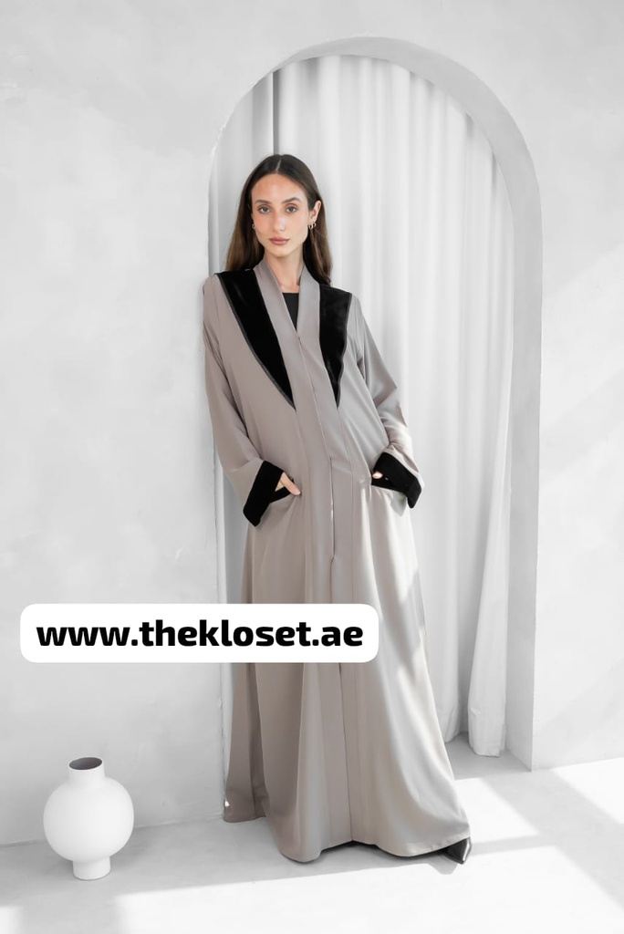 Khaki Simple Abaya With Two Pocket Front Design