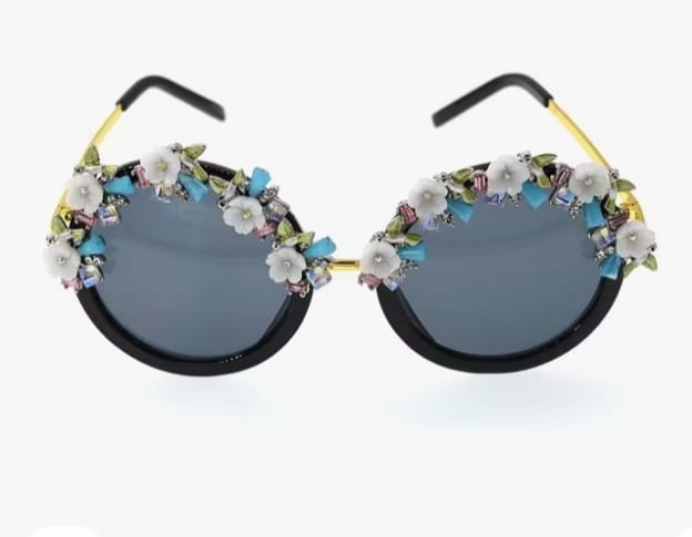 Classic Sunglasses With Blue Crystal Flowers