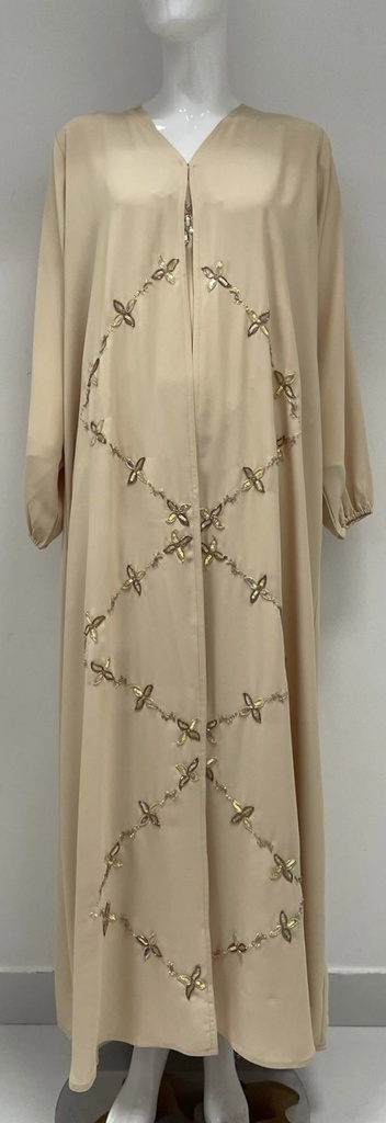 Flower-Embroidered Beige Abaya