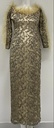 Golden Beaded Feather Evening Dress