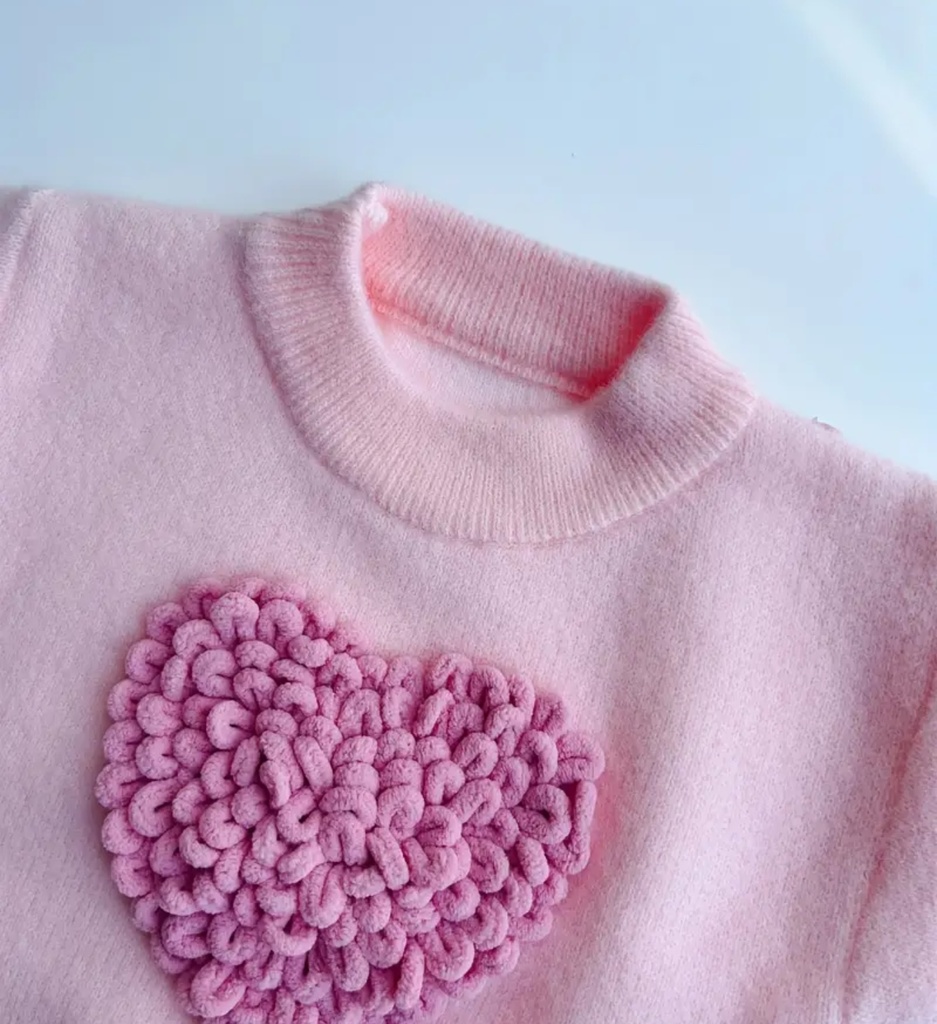 Pink netted heart mink sweater