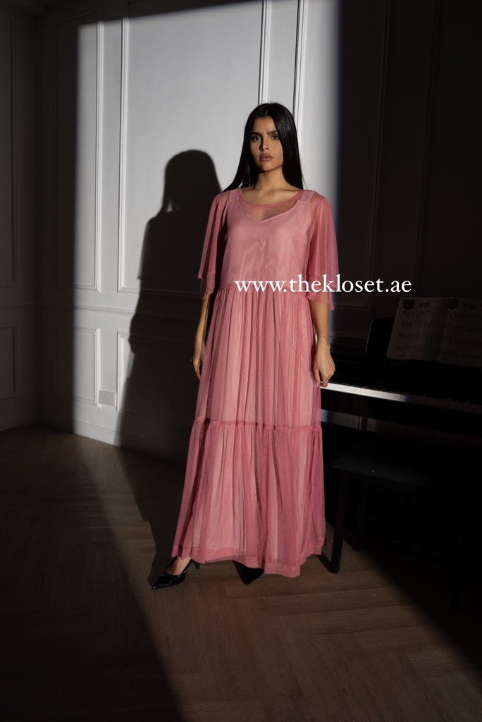 FRILLY MESH LONG DRESS