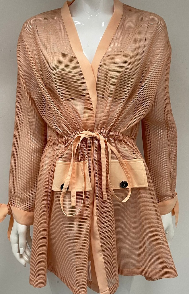 Chic Light Orange Ribbon Detailed Blouse