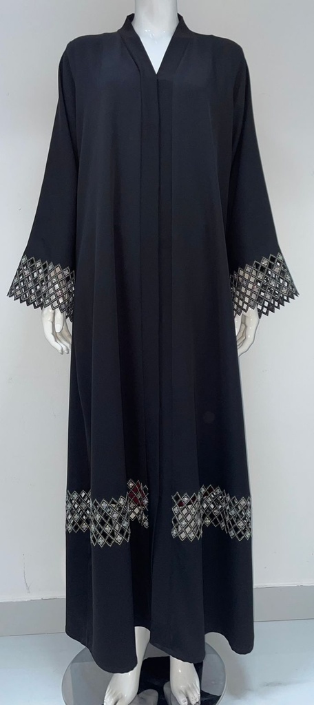 Black Abaya With Golden Embroidery Flower Design