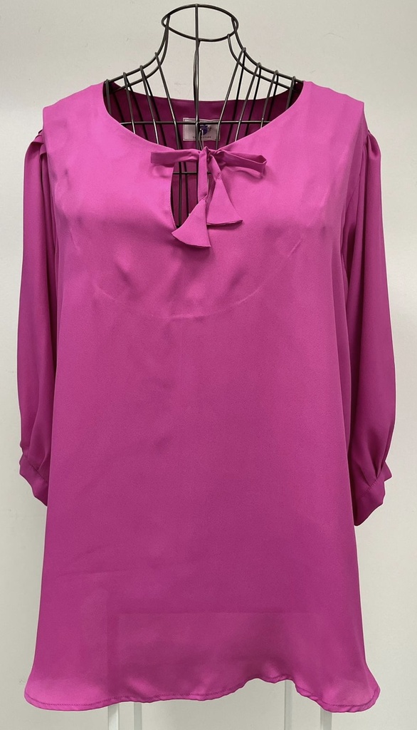  Solid-Colored Tie-Neck Blouse
