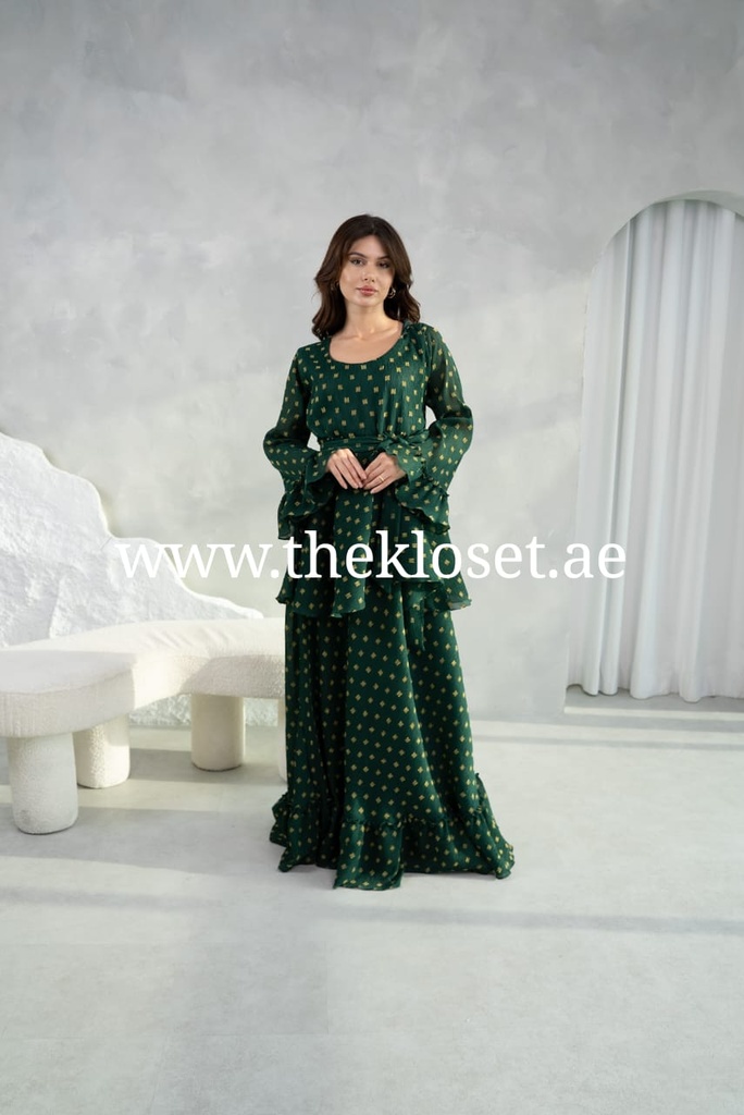 Frilled Green Midi Dress