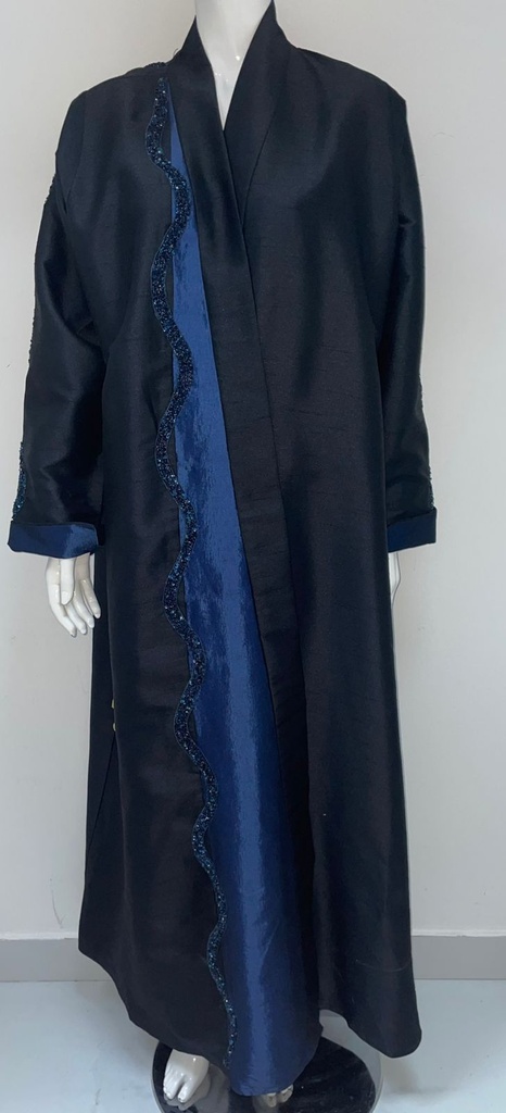 Open Abaya With Shimmering Beaded Blue Design