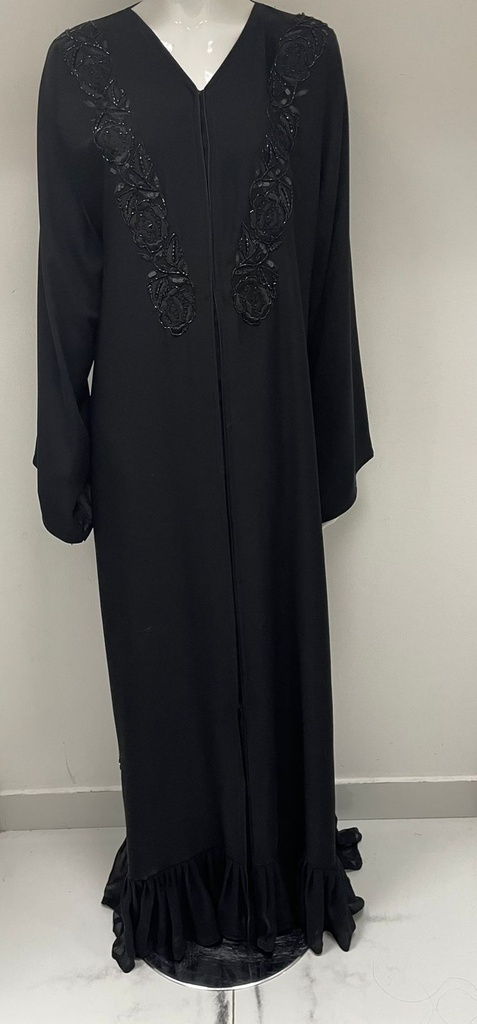 Black Embroidered Flower Abaya