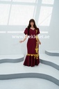 Burgundy embroidered dress with lantern sleeves and floral design