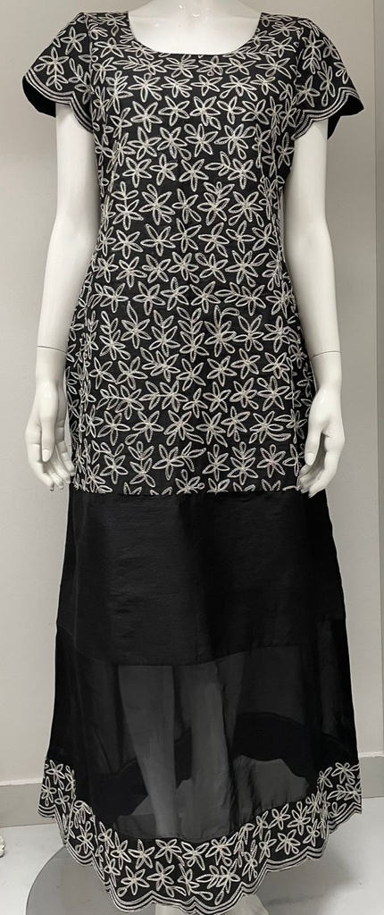 Black Embroidered Dress With Short Sleeves