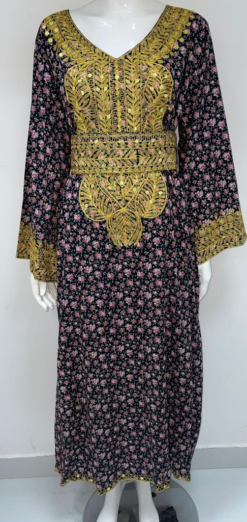 Floral Dress With Embroidery Gold Design